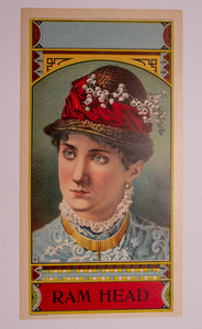 Portrait of Woman, RAM HEAD TOBACCO Caddy Label, Old, Vintage - TheBoxSF